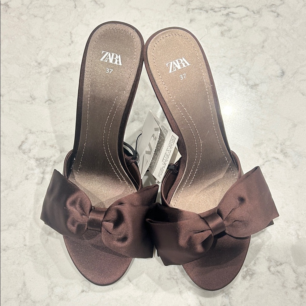 Zara Women's Elegant Brown Heels with Bow